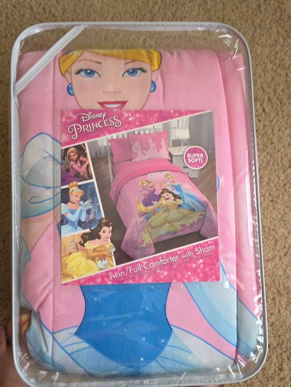 Disney Princess Pink and Blue Comforter Set with Sham